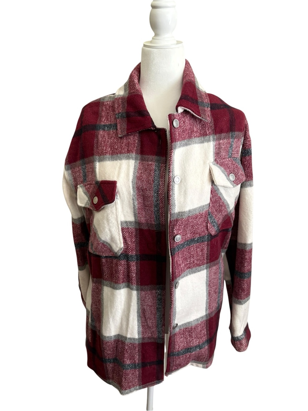 Women’s Red & White Plaid Button-Up Shacket